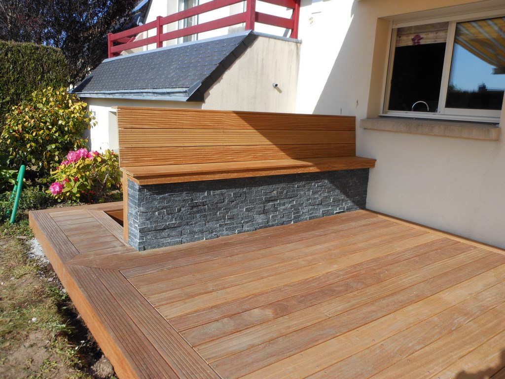terrasse bois avec banc sur mesure, lorient